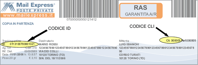 Simulazione della fascetta di spedizione